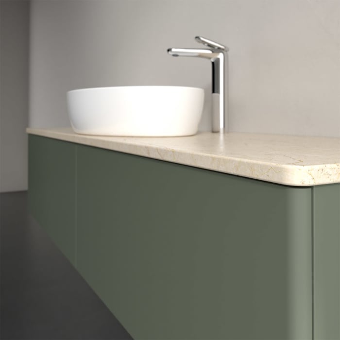 Villeroy & Boch Antao Waschbeckenunterschrank, 160 x 36 cm, 2 Auszüge mit LED-Licht, Front ohne Struktur, mit Hahnloch, für Waschtisch mittig