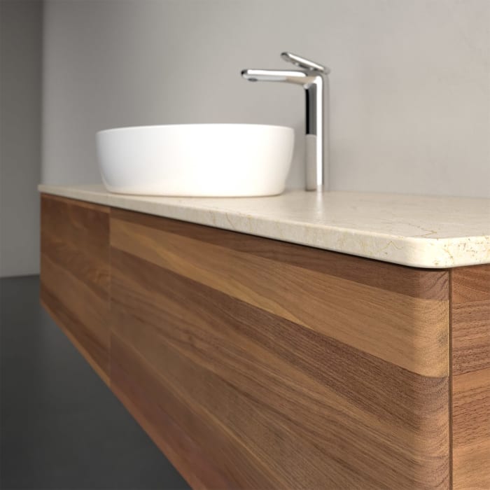 Villeroy & Boch Antao Waschbeckenunterschrank, 160 x 36 cm, 2 Auszüge mit LED-Licht, Front ohne Struktur, mit Hahnloch, für Waschtisch mittig