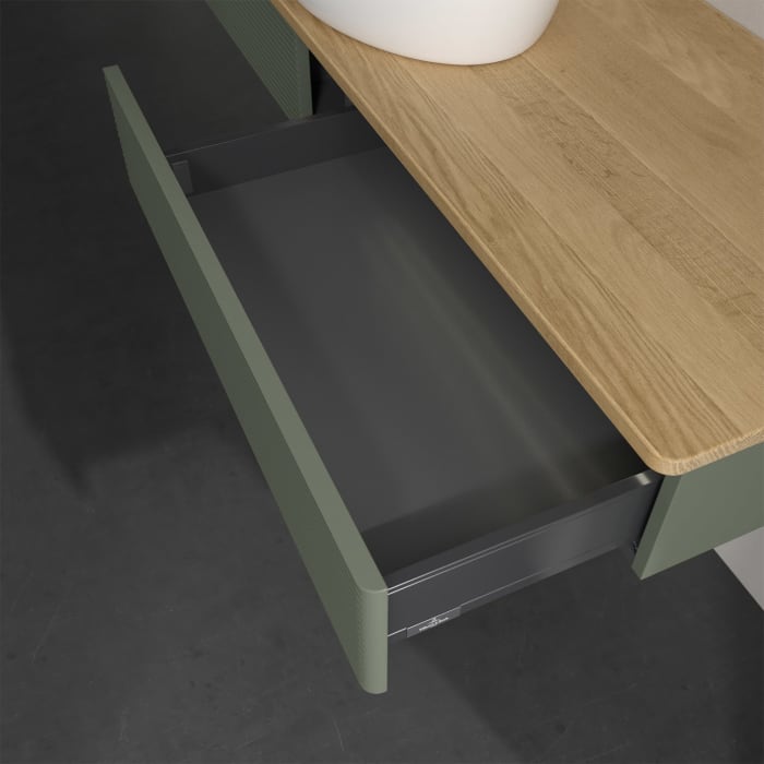 Villeroy & Boch Antao Waschbeckenunterschrank, 160 x 19 cm, 2 Auszüge mit LED-Licht, Front mit Struktur, ohne Hahnloch, für Waschtisch mittig