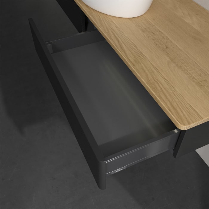 Villeroy & Boch Antao Waschbeckenunterschrank, 160 x 19 cm, 2 Auszüge mit LED-Licht, Front mit Struktur, ohne Hahnloch, für Waschtisch mittig