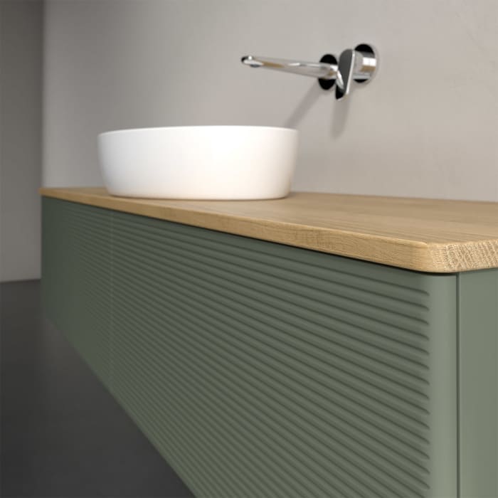 Villeroy & Boch Antao Waschbeckenunterschrank, 160 x 36 cm, 2 Auszüge mit LED-Licht, Front mit Struktur, ohne Hahnloch, für Waschtisch mittig