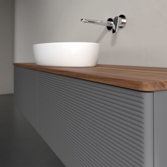 Villeroy & Boch Antao Waschbeckenunterschrank, 160 x 36 cm, 2 Auszüge mit LED-Licht, Front mit Struktur, ohne Hahnloch, für Waschtisch mittig