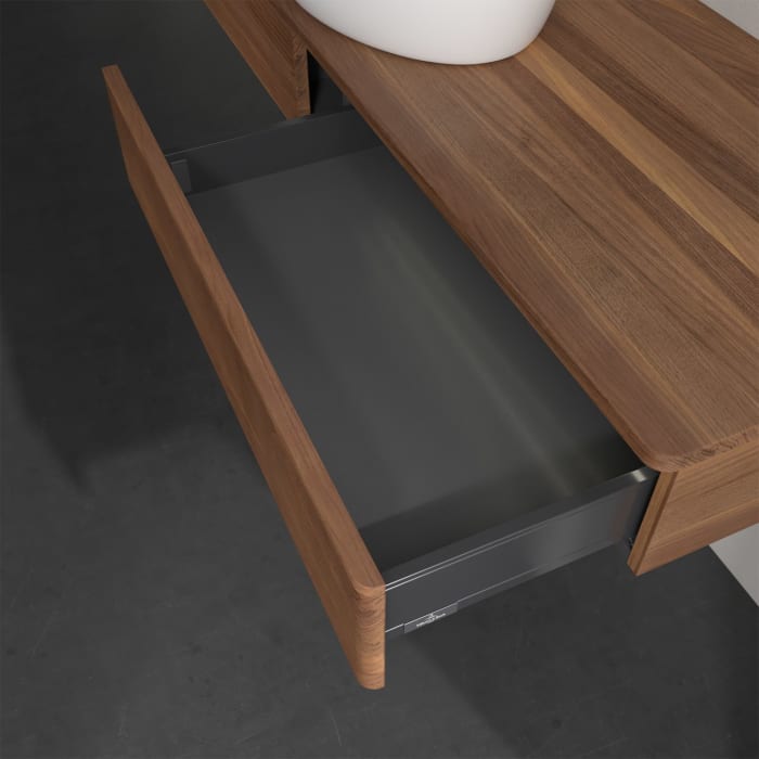 Villeroy & Boch Antao Waschbeckenunterschrank, 160 x 19 cm, 2 Auszüge mit LED-Licht, Front mit Struktur, ohne Hahnloch, für Waschtisch mittig