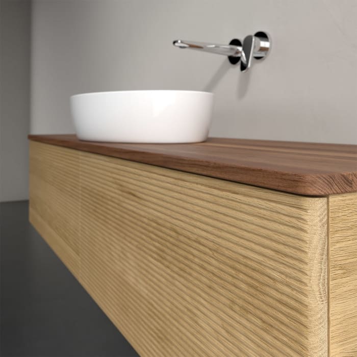 Villeroy & Boch Antao Waschbeckenunterschrank, 160 x 36 cm, 2 Auszüge mit LED-Licht, Front mit Struktur, ohne Hahnloch, für Waschtisch mittig