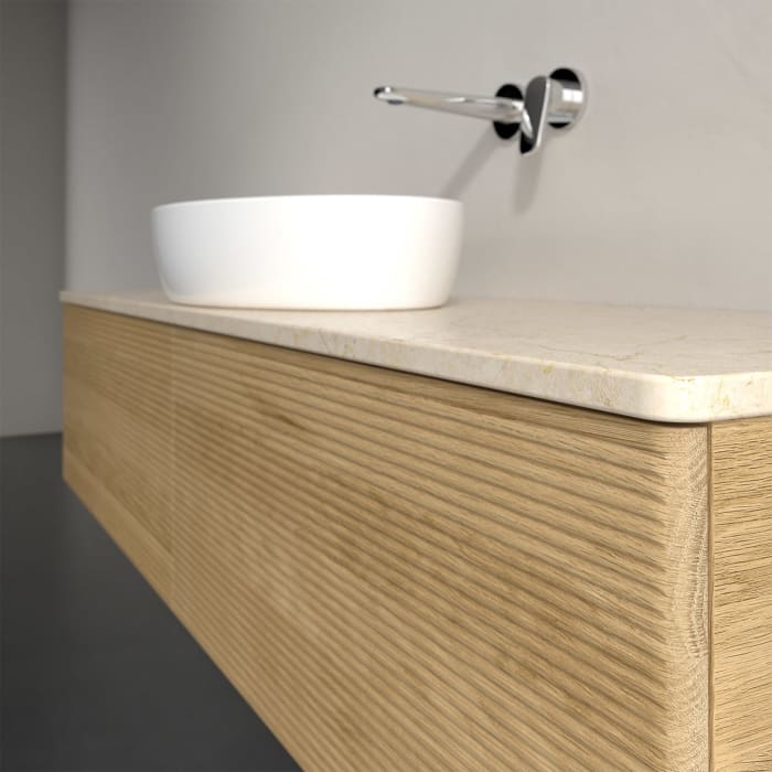 Villeroy & Boch Antao Waschbeckenunterschrank, 160 x 36 cm, 2 Auszüge mit LED-Licht, Front mit Struktur, ohne Hahnloch, für Waschtisch mittig