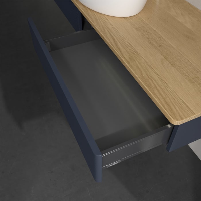 Villeroy & Boch Antao Waschbeckenunterschrank, 160 x 19 cm, 2 Auszüge mit LED-Licht, Front mit Struktur, mit Hahnloch, für Waschtisch mittig