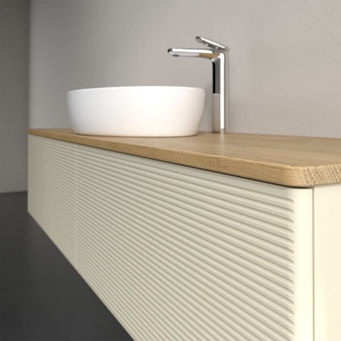 Villeroy & Boch Antao Waschbeckenunterschrank, 160 x 36 cm, 2 Auszüge mit LED-Licht, Front mit Struktur, mit Hahnloch, für Waschtisch mittig