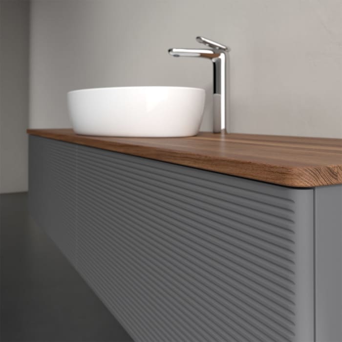 Villeroy & Boch Antao Waschbeckenunterschrank, 160 x 36 cm, 2 Auszüge mit LED-Licht, Front mit Struktur, mit Hahnloch, für Waschtisch mittig