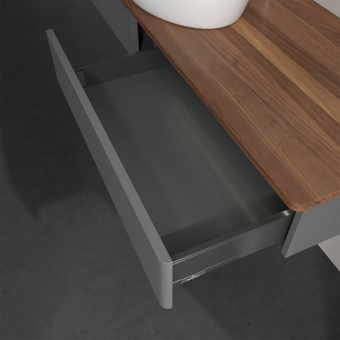 Villeroy & Boch Antao Waschbeckenunterschrank, 160 x 19 cm, 2 Auszüge mit LED-Licht, Front mit Struktur, mit Hahnloch, für Waschtisch mittig