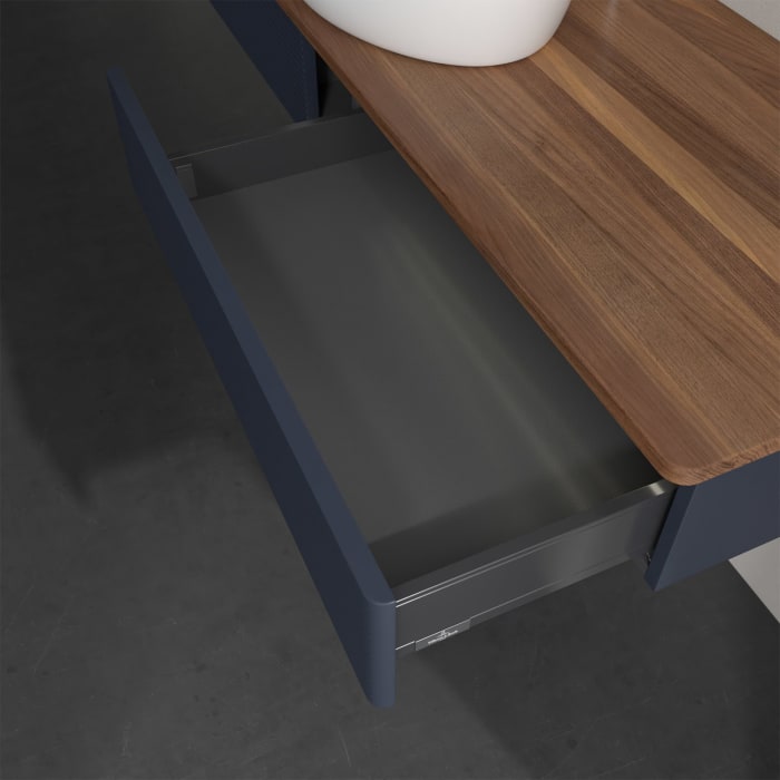 Villeroy & Boch Antao Waschbeckenunterschrank, 160 x 19 cm, 2 Auszüge mit LED-Licht, Front mit Struktur, mit Hahnloch, für Waschtisch mittig