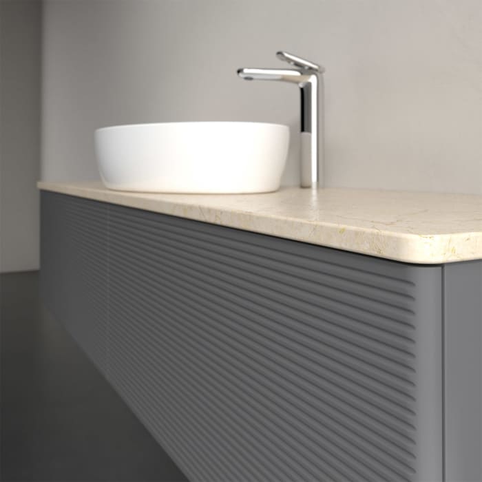 Villeroy & Boch Antao Waschbeckenunterschrank, 160 x 36 cm, 2 Auszüge mit LED-Licht, Front mit Struktur, mit Hahnloch, für Waschtisch mittig