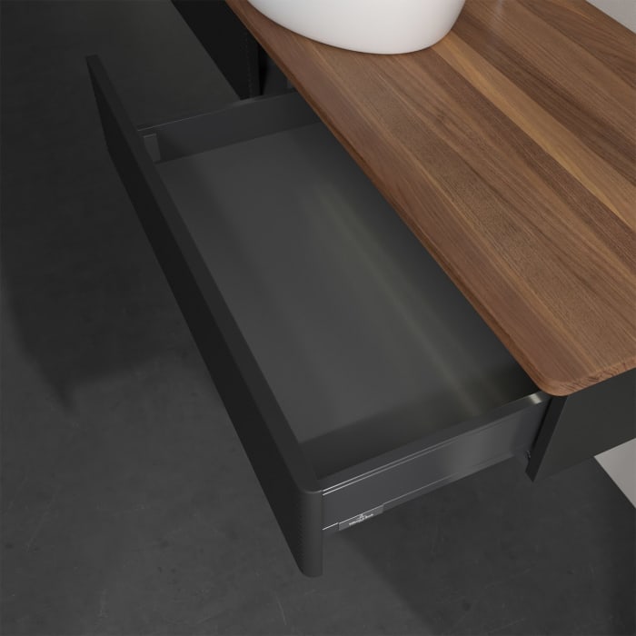 Villeroy & Boch Antao Waschbeckenunterschrank, 160 x 19 cm, 2 Auszüge mit LED-Licht, Front mit Struktur, mit Hahnloch, für Waschtisch mittig