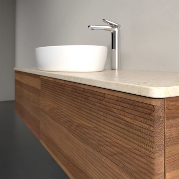 Villeroy & Boch Antao Waschbeckenunterschrank, 160 x 36 cm, 2 Auszüge mit LED-Licht, Front mit Struktur, mit Hahnloch, für Waschtisch mittig