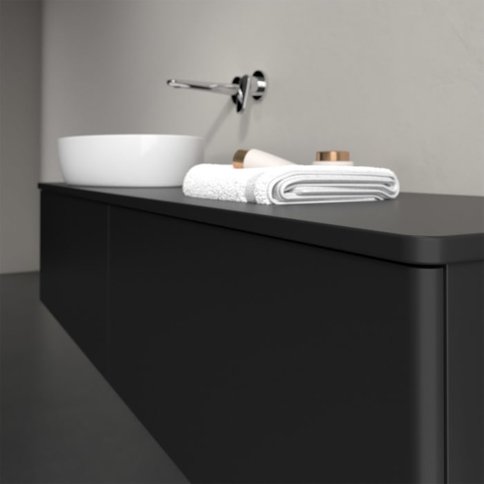 Villeroy & Boch Antao Waschbeckenunterschrank, 160 x 36 cm, 2 Auszüge mit LED-Licht, Front ohne Struktur, ohne Hahnloch, für Waschtisch links