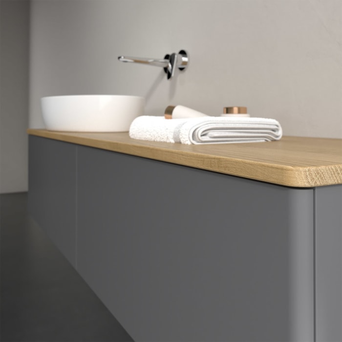 Villeroy & Boch Antao Waschbeckenunterschrank, 160 x 36 cm, 2 Auszüge mit LED-Licht, Front ohne Struktur, ohne Hahnloch, für Waschtisch links