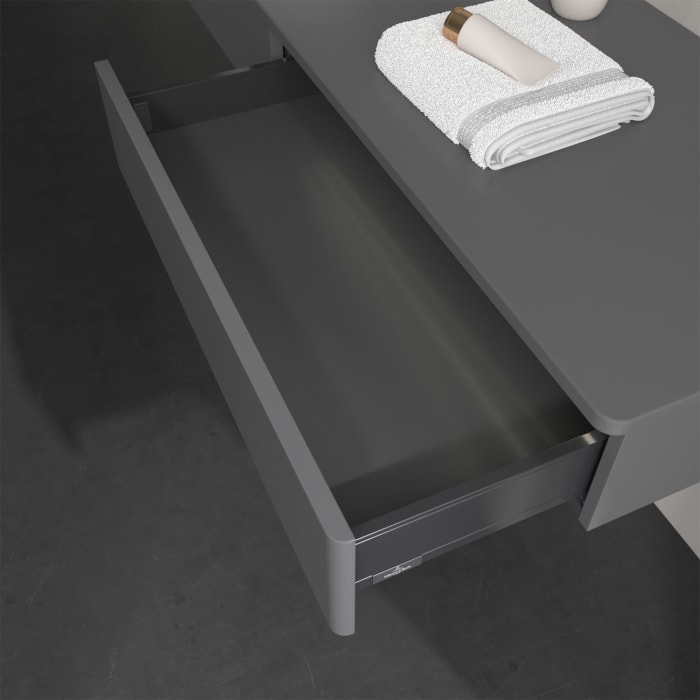 Villeroy & Boch Antao Waschbeckenunterschrank, 160 x 19 cm, 2 Auszüge mit LED-Licht, Front ohne Struktur, ohne Hahnloch, für Waschtisch links