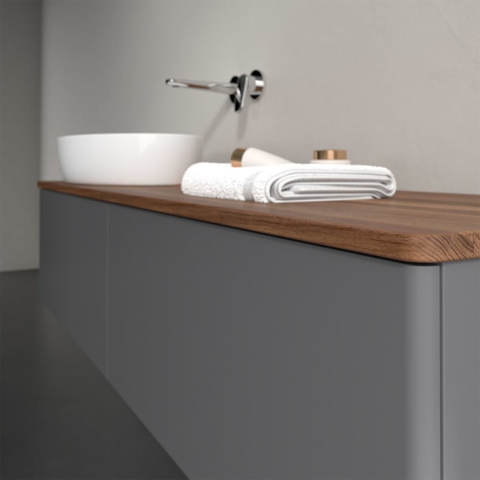 Villeroy & Boch Antao Waschbeckenunterschrank, 160 x 36 cm, 2 Auszüge mit LED-Licht, Front ohne Struktur, ohne Hahnloch, für Waschtisch links