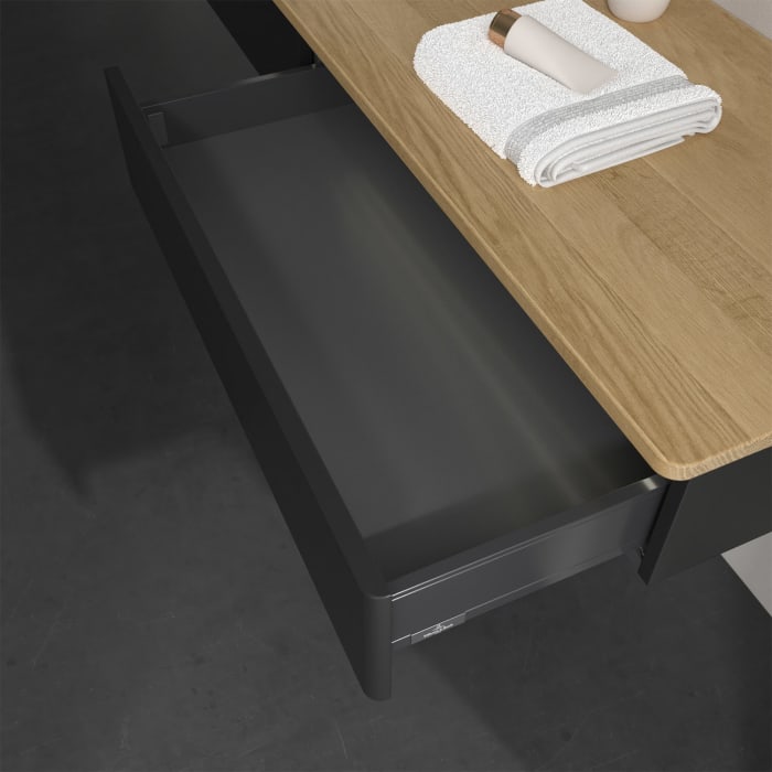 Villeroy & Boch Antao Waschbeckenunterschrank, 160 x 19 cm, 2 Auszüge mit LED-Licht, Front ohne Struktur, ohne Hahnloch, für Waschtisch links