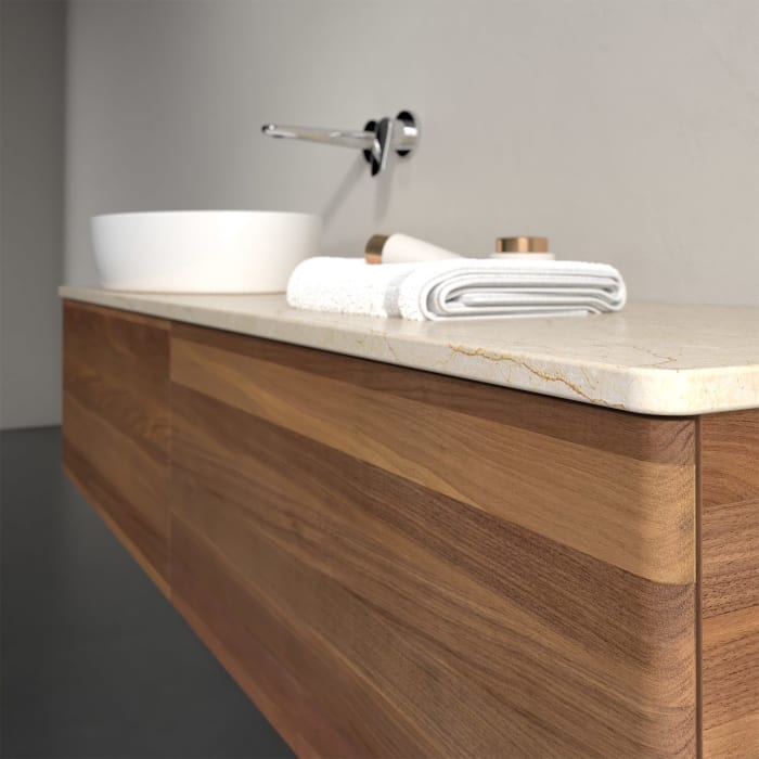 Villeroy & Boch Antao Waschbeckenunterschrank, 160 x 36 cm, 2 Auszüge mit LED-Licht, Front ohne Struktur, ohne Hahnloch, für Waschtisch links