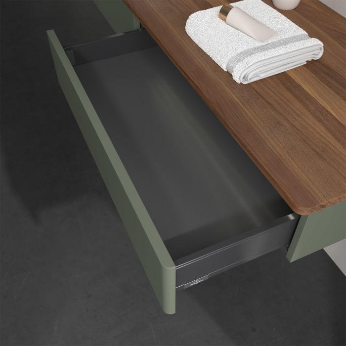 Villeroy & Boch Antao Waschbeckenunterschrank, 160 x 19 cm, 2 Auszüge mit LED-Licht, Front ohne Struktur, ohne Hahnloch, für Waschtisch links