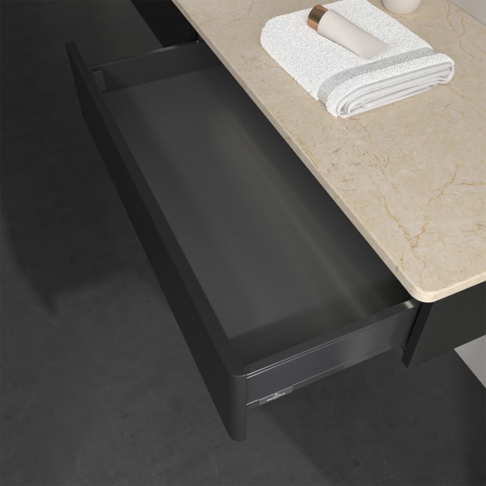 Villeroy & Boch Antao Waschbeckenunterschrank, 160 x 19 cm, 2 Auszüge mit LED-Licht, Front ohne Struktur, ohne Hahnloch, für Waschtisch links