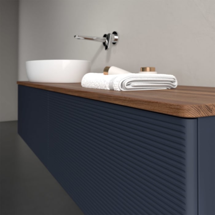 Villeroy & Boch Antao Waschbeckenunterschrank, 160 x 36 cm, 2 Auszüge mit LED-Licht, Front mit Struktur, ohne Hahnloch, für Waschtisch links