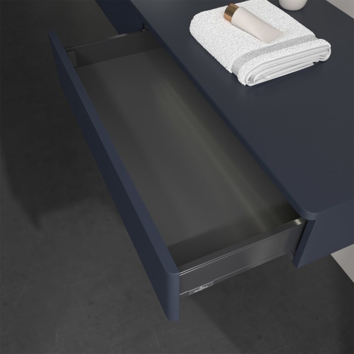 Villeroy & Boch Antao Waschbeckenunterschrank, 160 x 19 cm, 2 Auszüge mit LED-Licht, Front mit Struktur, ohne Hahnloch, für Waschtisch links