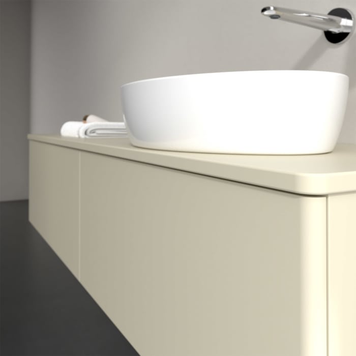 Villeroy & Boch Antao Waschbeckenunterschrank, 160 x 36 cm, 2 Auszüge mit LED-Licht, Front ohne Struktur, ohne Hahnloch, für Waschtisch rechts