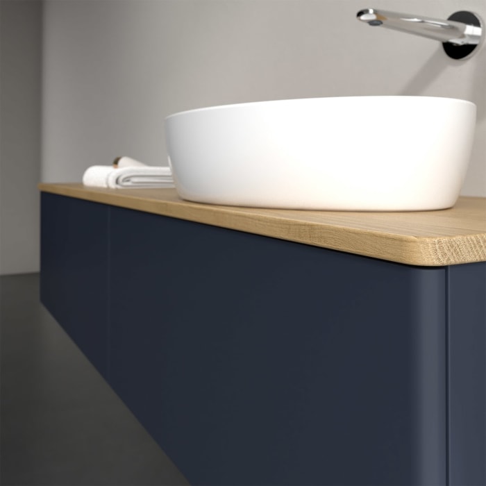 Villeroy & Boch Antao Waschbeckenunterschrank, 160 x 36 cm, 2 Auszüge mit LED-Licht, Front ohne Struktur, ohne Hahnloch, für Waschtisch rechts