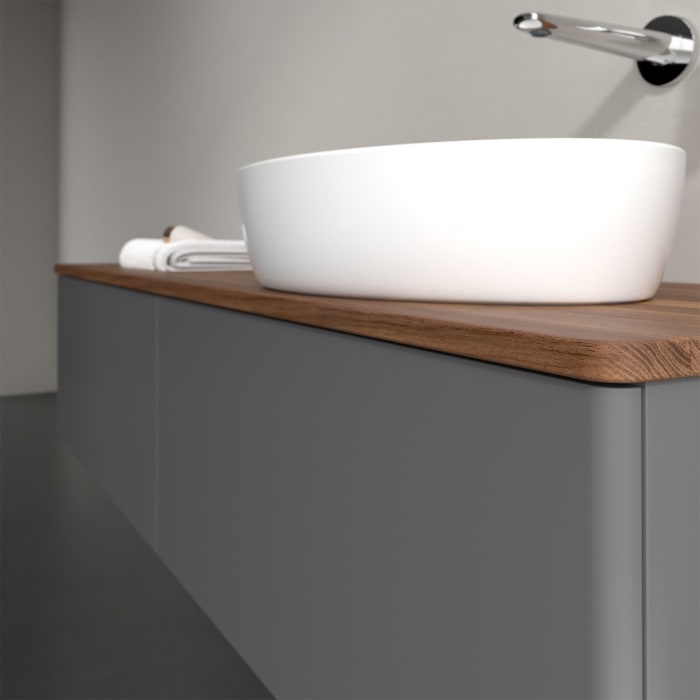Villeroy & Boch Antao Waschbeckenunterschrank, 160 x 36 cm, 2 Auszüge mit LED-Licht, Front ohne Struktur, ohne Hahnloch, für Waschtisch rechts