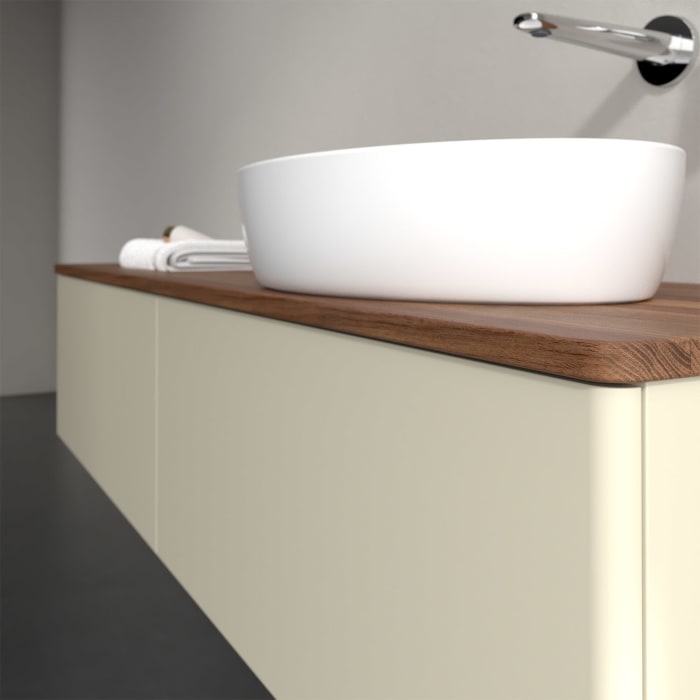 Villeroy & Boch Antao Waschbeckenunterschrank, 160 x 36 cm, 2 Auszüge mit LED-Licht, Front ohne Struktur, ohne Hahnloch, für Waschtisch rechts