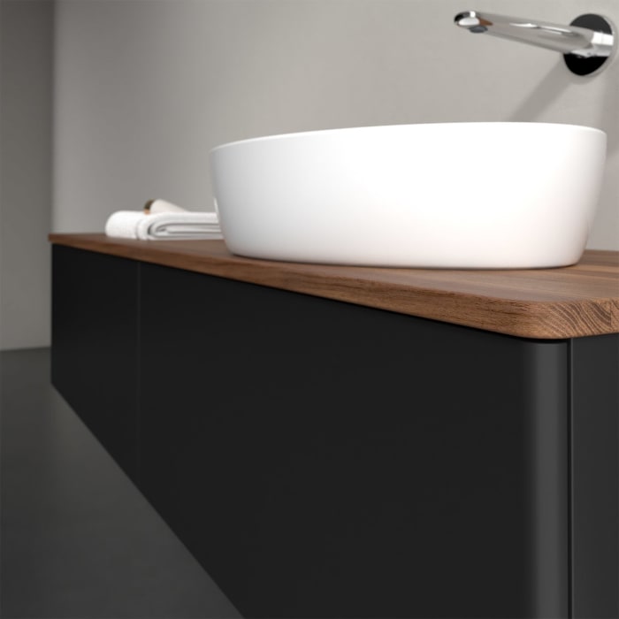 Villeroy & Boch Antao Waschbeckenunterschrank, 160 x 36 cm, 2 Auszüge mit LED-Licht, Front ohne Struktur, ohne Hahnloch, für Waschtisch rechts