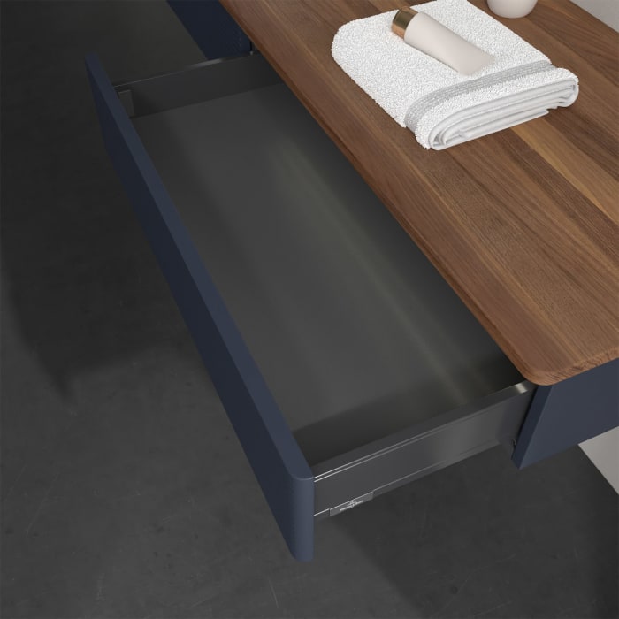 Villeroy & Boch Antao Waschbeckenunterschrank, 160 x 19 cm, 2 Auszüge mit LED-Licht, Front mit Struktur, mit Hahnloch, für Waschtisch links