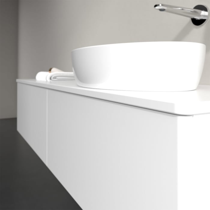 Villeroy & Boch Antao Waschbeckenunterschrank, 160 x 36 cm, 2 Auszüge mit LED-Licht, Front ohne Struktur, mit Hahnloch, für Waschtisch rechts