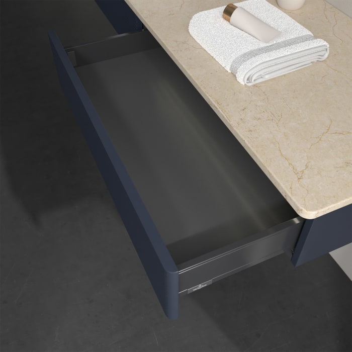 Villeroy & Boch Antao Waschbeckenunterschrank, 160 x 19 cm, 2 Auszüge mit LED-Licht, Front mit Struktur, mit Hahnloch, für Waschtisch links