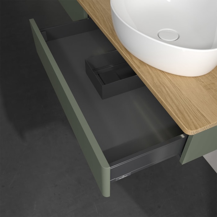 Villeroy & Boch Antao Waschbeckenunterschrank, 160 x 19 cm, 2 Auszüge mit LED-Licht, Front ohne Struktur, ohne Hahnloch, für Waschtisch rechts