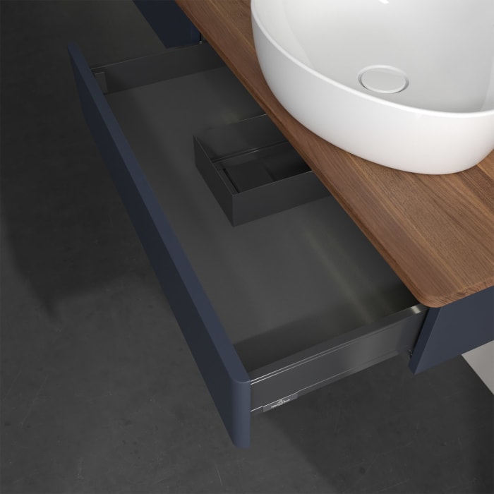 Villeroy & Boch Antao Waschbeckenunterschrank, 160 x 19 cm, 2 Auszüge mit LED-Licht, Front ohne Struktur, ohne Hahnloch, für Waschtisch rechts