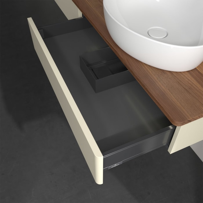 Villeroy & Boch Antao Waschbeckenunterschrank, 160 x 19 cm, 2 Auszüge mit LED-Licht, Front ohne Struktur, ohne Hahnloch, für Waschtisch rechts