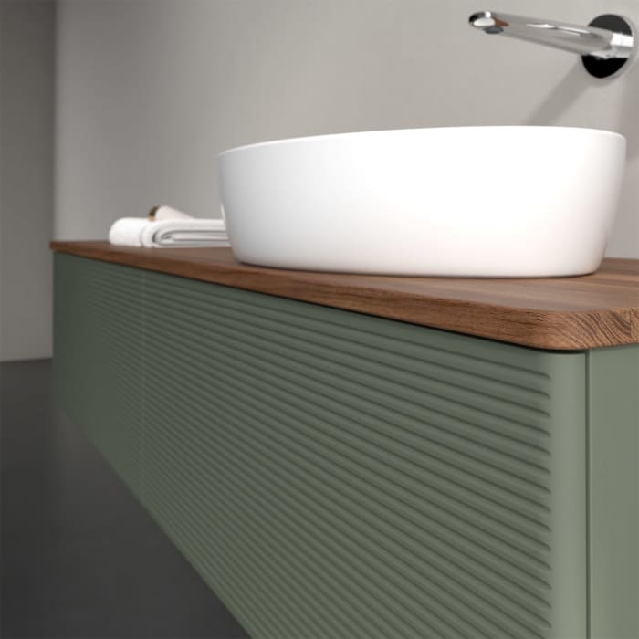 Villeroy & Boch Antao Waschbeckenunterschrank, 160 x 36 cm, 2 Auszüge mit LED-Licht, Front mit Struktur, ohne Hahnloch, für Waschtisch rechts