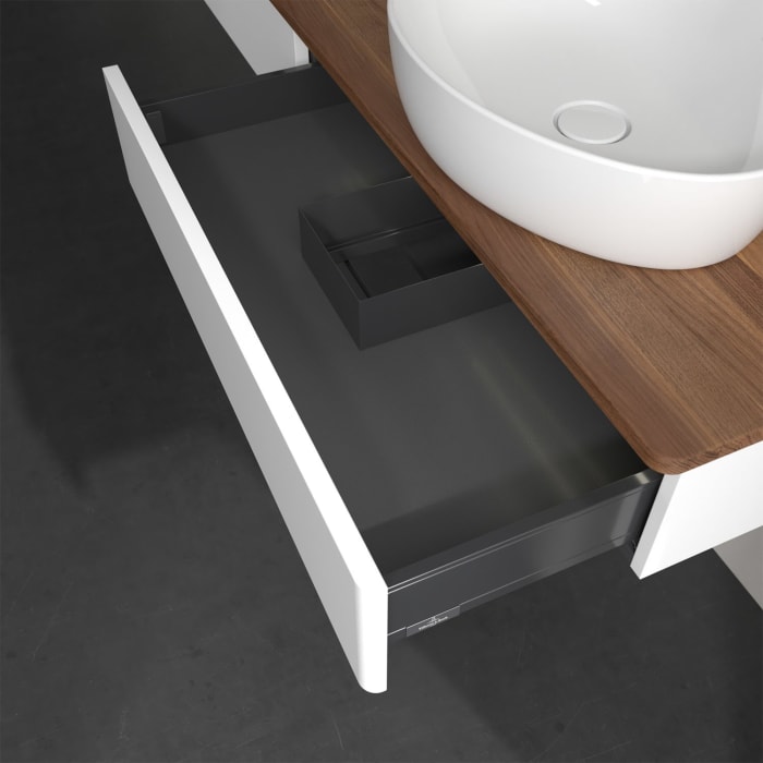 Villeroy & Boch Antao Waschbeckenunterschrank, 160 x 19 cm, 2 Auszüge mit LED-Licht, Front ohne Struktur, ohne Hahnloch, für Waschtisch rechts