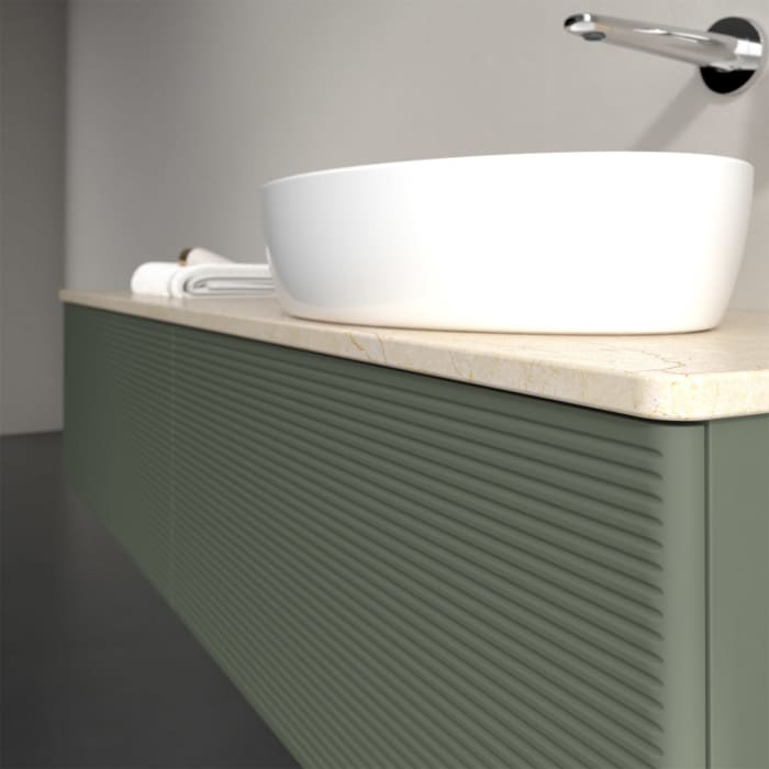 Villeroy & Boch Antao Waschbeckenunterschrank, 160 x 36 cm, 2 Auszüge mit LED-Licht, Front mit Struktur, ohne Hahnloch, für Waschtisch rechts