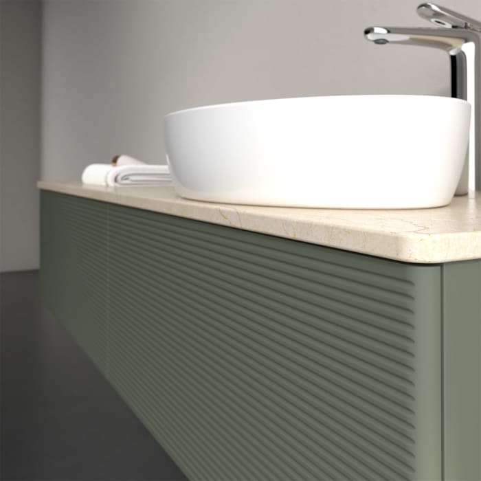 Villeroy & Boch Antao Waschbeckenunterschrank, 160 x 36 cm, 2 Auszüge mit LED-Licht, Front mit Struktur, mit Hahnloch, für Waschtisch rechts