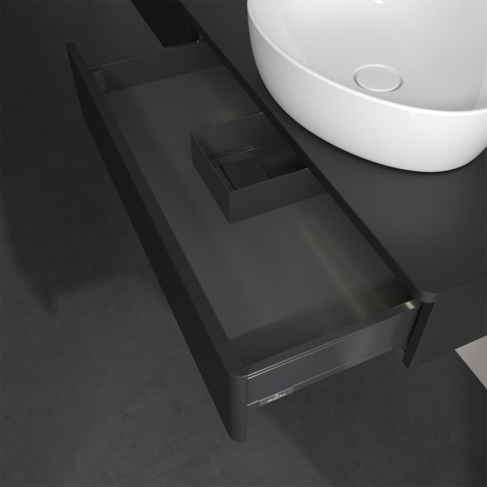 Villeroy & Boch Antao Waschbeckenunterschrank, 160 x 19 cm, 2 Auszüge mit LED-Licht, Front mit Struktur, ohne Hahnloch, für Waschtisch rechts