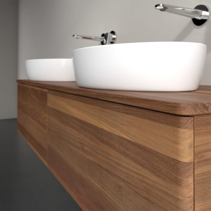 Villeroy & Boch Antao Waschbeckenunterschrank, 160 x 36 cm, 2 Auszüge mit LED-Licht, Front ohne Struktur, ohne Hahnloch, für Waschtisch links und rech