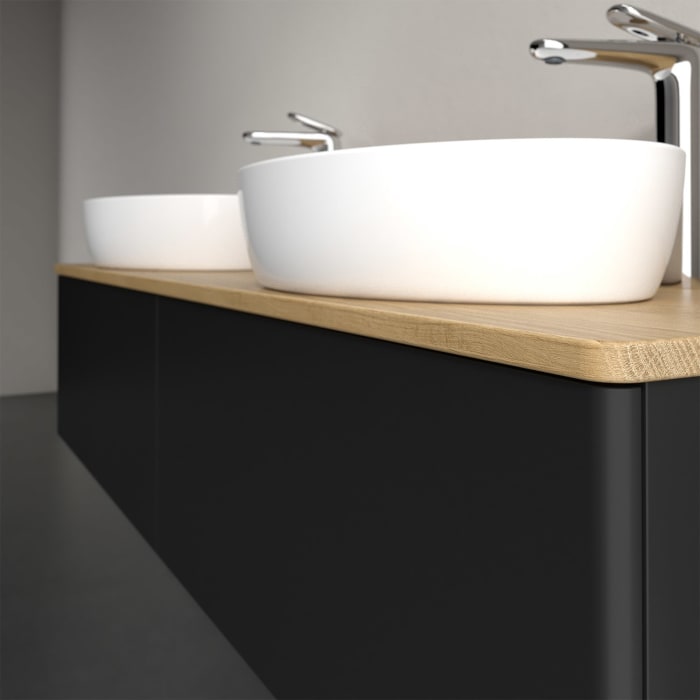 Villeroy & Boch Antao Waschbeckenunterschrank, 160 x 36 cm, 2 Auszüge mit LED-Licht, Front ohne Struktur, mit Hahnloch, für Waschtisch links und recht