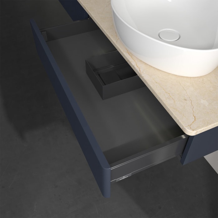 Villeroy & Boch Antao Waschbeckenunterschrank, 160 x 19 cm, 2 Auszüge mit LED-Licht, Front mit Struktur, ohne Hahnloch, für Waschtisch rechts