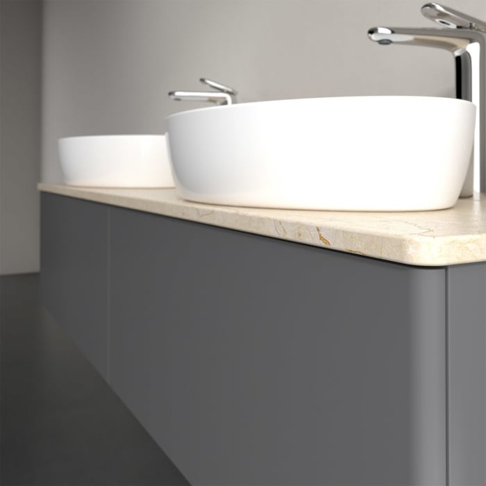 Villeroy & Boch Antao Waschbeckenunterschrank, 160 x 36 cm, 2 Auszüge mit LED-Licht, Front ohne Struktur, mit Hahnloch, für Waschtisch links und recht