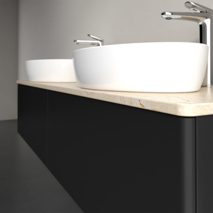 Villeroy & Boch Antao Waschbeckenunterschrank, 160 x 36 cm, 2 Auszüge mit LED-Licht, Front ohne Struktur, mit Hahnloch, für Waschtisch links und recht