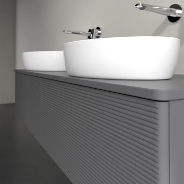 Villeroy & Boch Antao Waschbeckenunterschrank, 160 x 36 cm, 2 Auszüge mit LED-Licht, Front mit Struktur, ohne Hahnloch, für Waschtisch links und recht