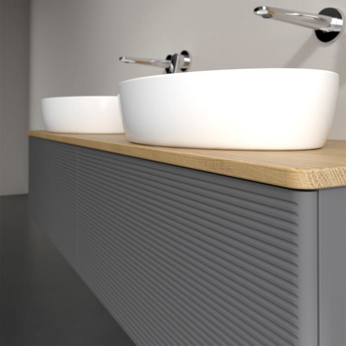 Villeroy & Boch Antao Waschbeckenunterschrank, 160 x 36 cm, 2 Auszüge mit LED-Licht, Front mit Struktur, ohne Hahnloch, für Waschtisch links und recht